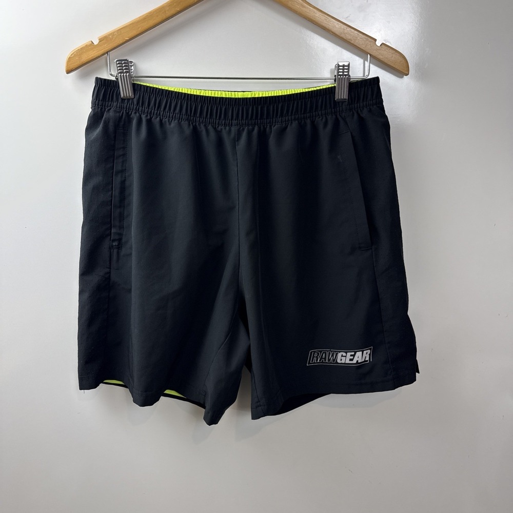 RawGear Shorts Mens M Black Green Lined Performance Stretch Athletic Gym RG112